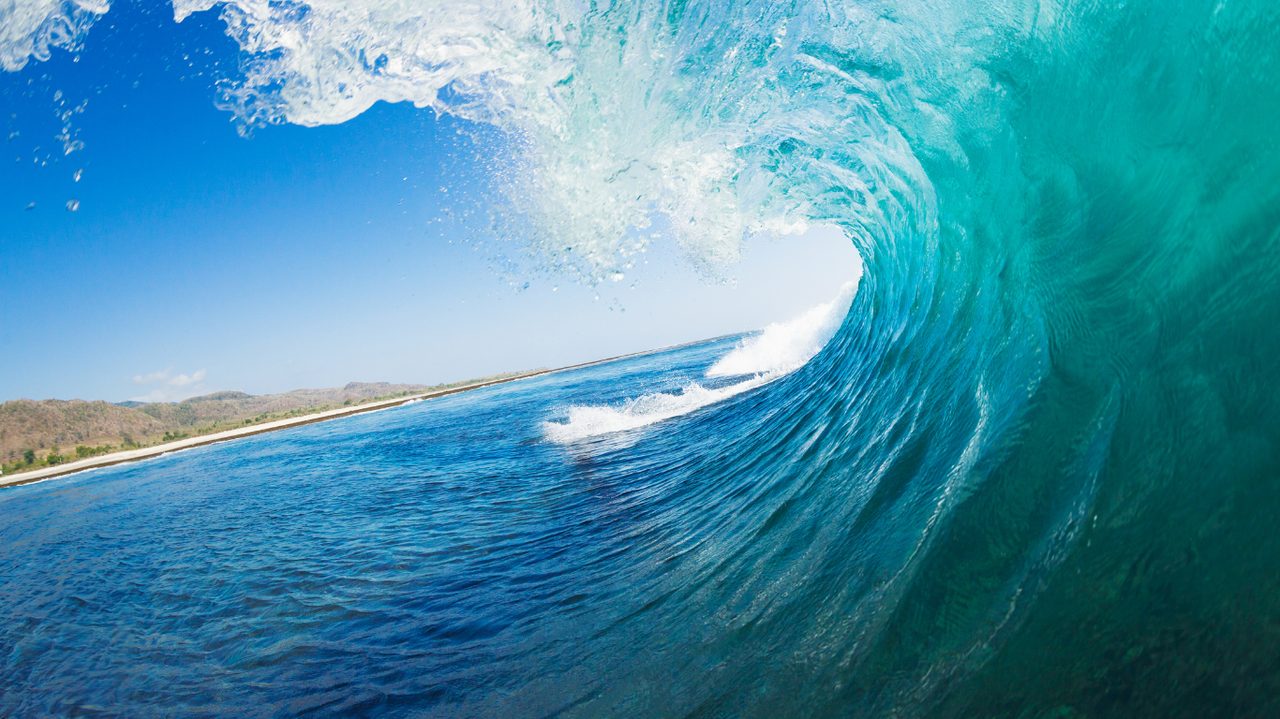 A breaking ocean wave in the surf zone